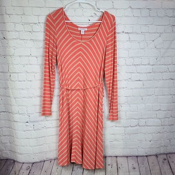 Motherhood Maternity Coral Tan Chevron Long Sleeve Stretchy Knit Swing Dress SM - Picture 8 of 8